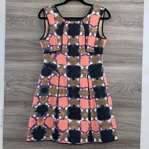 Tibi peach black white mini shift a-line dress